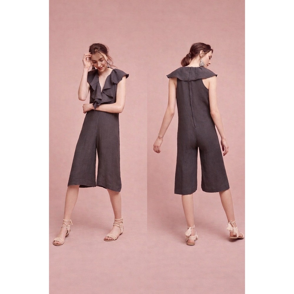 Anthropologie Twee Cascada Wide Leg Jumpsuit Maria Stanley Cotton Linen Size S‎